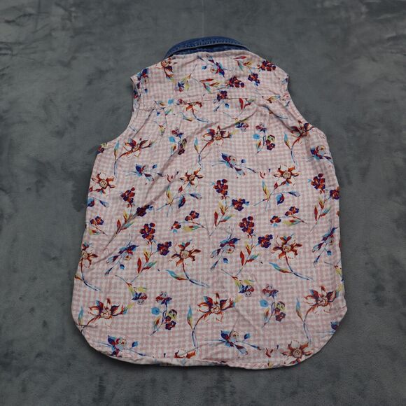 Red Rover Shirt Womens 10 Pink Floral Sleeveless Button Up Collared Top - Picture 13 of 16